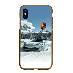 Чехол iPhone XS Max матовый Porsche on a mountain winter road, цвет: 3D-коричневый