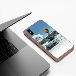 Чехол iPhone XS Max матовый Porsche on a mountain winter road, цвет: 3D-коричневый — фото 2