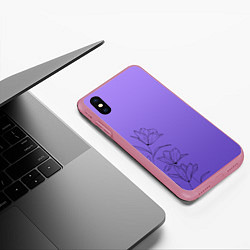 Чехол iPhone XS Max матовый Красивый фиолетовый градиент с цветами, цвет: 3D-малиновый — фото 2