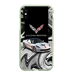 Чехол iPhone XS Max матовый Chevrolet Corvette - Motorsport - Racing team, цвет: 3D-салатовый