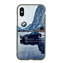 Чехол iPhone XS Max матовый БМВ у горного озера, цвет: 3D-темно-зеленый