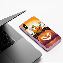 Чехол iPhone XS Max матовый Веселая тыква хэллоуин, цвет: 3D-сиреневый — фото 2