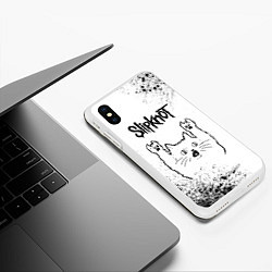 Чехол iPhone XS Max матовый Slipknot рок кот на светлом фоне, цвет: 3D-белый — фото 2