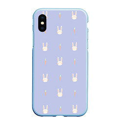 Чехол iPhone XS Max матовый Кролики с морковкой, цвет: 3D-голубой