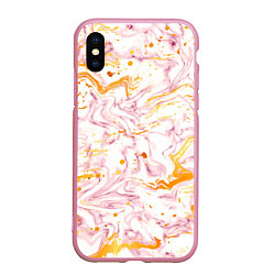 Чехол iPhone XS Max матовый Розовый мрамор с оранжевыми прожилками, цвет: 3D-розовый