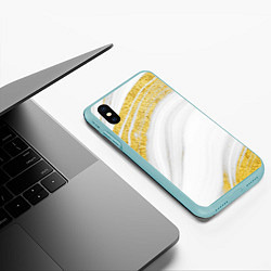 Чехол iPhone XS Max матовый Белый с золотом мрамор, цвет: 3D-мятный — фото 2