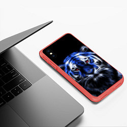 Чехол iPhone XS Max матовый Синий неоновый тигр, цвет: 3D-красный — фото 2