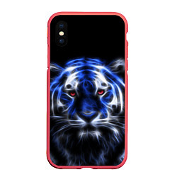 Чехол iPhone XS Max матовый Синий неоновый тигр, цвет: 3D-красный