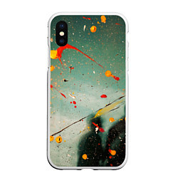 Чехол iPhone XS Max матовый Светло-зелёный фон и разные краски, цвет: 3D-белый