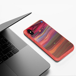 Чехол iPhone XS Max матовый Розово-оранжевый абстрактный песок, цвет: 3D-красный — фото 2