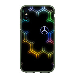 Чехол iPhone XS Max матовый Mercedes - neon pattern, цвет: 3D-темно-зеленый