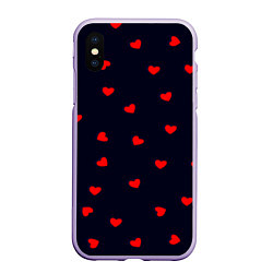 Чехол iPhone XS Max матовый Сердечки, цвет: 3D-светло-сиреневый