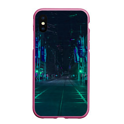 Чехол iPhone XS Max матовый Неоновая ночная улица, цвет: 3D-малиновый