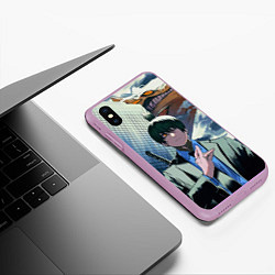 Чехол iPhone XS Max матовый Человек Бензопила Аки, цвет: 3D-сиреневый — фото 2