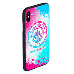 Чехол iPhone XS Max матовый Manchester City neon gradient style, цвет: 3D-черный — фото 2