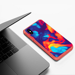 Чехол iPhone XS Max матовый Пестрые красочные разводы, цвет: 3D-красный — фото 2