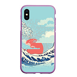 Чехол iPhone XS Max матовый Морской пейзаж с большими волнами на закате, цвет: 3D-фиолетовый