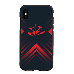 Чехол iPhone XS Max матовый Красный символ Hitman на темном фоне со стрелками, цвет: 3D-черный