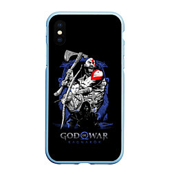 Чехол iPhone XS Max матовый Кратос,Атрей и Тор GoW Ragnarok, цвет: 3D-голубой