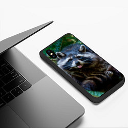 Чехол iPhone XS Max матовый Енот с языком, цвет: 3D-черный — фото 2