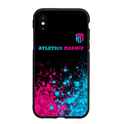 Чехол iPhone XS Max матовый Atletico Madrid - neon gradient: символ сверху, цвет: 3D-черный
