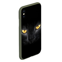 Чехол iPhone XS Max матовый Чёрная кошка с оранжевыми глазами, цвет: 3D-темно-зеленый — фото 2