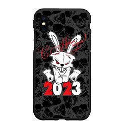 Чехол iPhone XS Max матовый С Новым годом! 2023 Злой кролик, цвет: 3D-черный