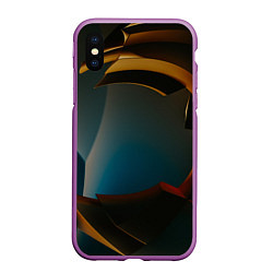 Чехол iPhone XS Max матовый Абстрактные золотые механизмы, цвет: 3D-фиолетовый