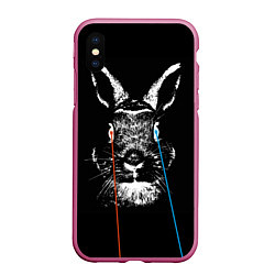 Чехол iPhone XS Max матовый Черный кролик стреляет лазерами из глаз, цвет: 3D-малиновый