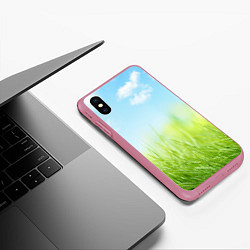 Чехол iPhone XS Max матовый Зелень и небо, цвет: 3D-малиновый — фото 2