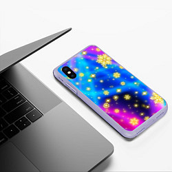 Чехол iPhone XS Max матовый Снежинки и звезды - яркие цвета, цвет: 3D-светло-сиреневый — фото 2