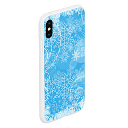 Чехол iPhone XS Max матовый Морозный узор на голубом стекле, цвет: 3D-белый — фото 2