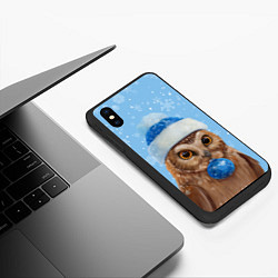 Чехол iPhone XS Max матовый Новогодняя сова в шапке, цвет: 3D-черный — фото 2