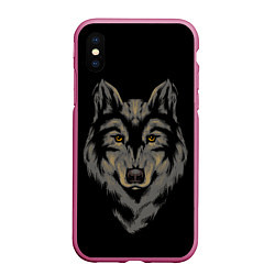 Чехол iPhone XS Max матовый Голова серого волка, цвет: 3D-малиновый