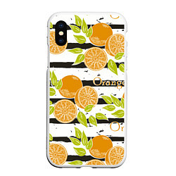 Чехол iPhone XS Max матовый Апельсины на чёрно-белом фоне, цвет: 3D-белый