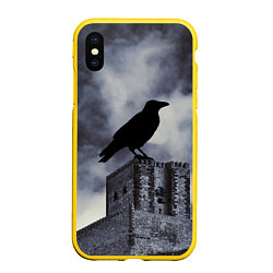 Чехол iPhone XS Max матовый Halloween - силуэт ворона, цвет: 3D-желтый