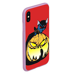 Чехол iPhone XS Max матовый Halloween - тыква и кот, цвет: 3D-сиреневый — фото 2