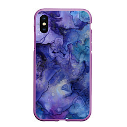 Чехол iPhone XS Max матовый Акварельная абстракция в синих тонах, цвет: 3D-фиолетовый