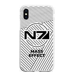 Чехол iPhone XS Max матовый Символ Mass Effect на светлом фоне с полосами, цвет: 3D-белый