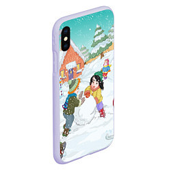 Чехол iPhone XS Max матовый Новогодние каникулы - дети лепят снеговика, цвет: 3D-светло-сиреневый — фото 2
