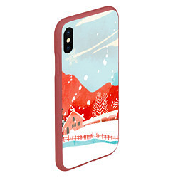 Чехол iPhone XS Max матовый Зимние новогодние горы, цвет: 3D-красный — фото 2