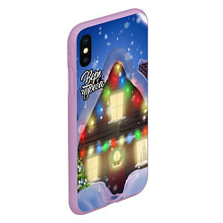 Чехол iPhone XS Max матовый Праздничный новогодний дом с гирляндами, цвет: 3D-сиреневый — фото 2