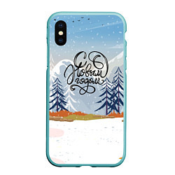 Чехол iPhone XS Max матовый Зимние горы - с новым годом!, цвет: 3D-мятный
