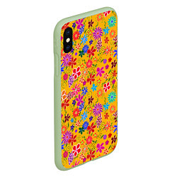 Чехол iPhone XS Max матовый Нарисованные цветы - орнамент, цвет: 3D-салатовый — фото 2
