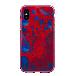 Чехол iPhone XS Max матовый Красно-синие разводы, цвет: 3D-малиновый