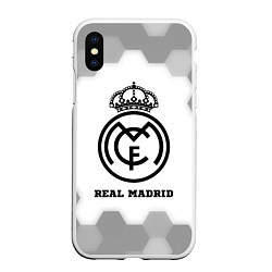 Чехол iPhone XS Max матовый Real Madrid sport на светлом фоне, цвет: 3D-белый