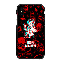 Чехол iPhone XS Max матовый Iron Maiden rock glitch, цвет: 3D-черный