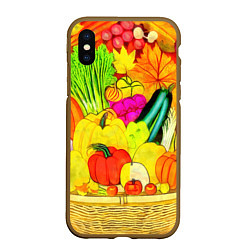Чехол iPhone XS Max матовый Плетеная корзина, полная фруктов и овощей, цвет: 3D-коричневый