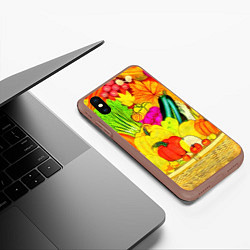 Чехол iPhone XS Max матовый Плетеная корзина, полная фруктов и овощей, цвет: 3D-коричневый — фото 2