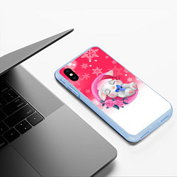 Чехол iPhone XS Max матовый Зайка спит на месяце, цвет: 3D-голубой — фото 2